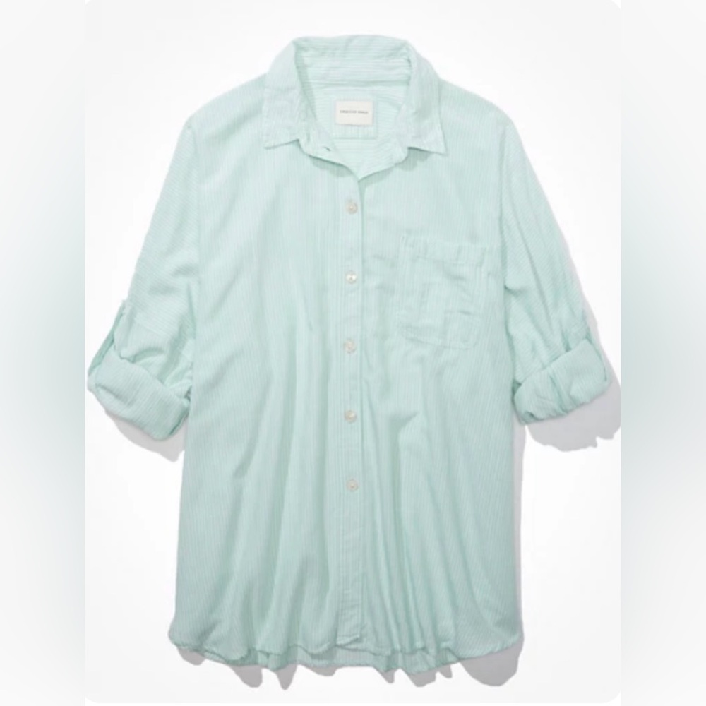 American Eagle Outfitters Women's Mint Striped Button Down Shirt